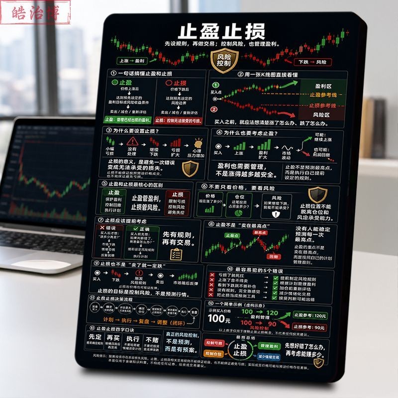 止盈止损科普相框股票交易规则图解股民炒股风险学习复盘桌面摆件