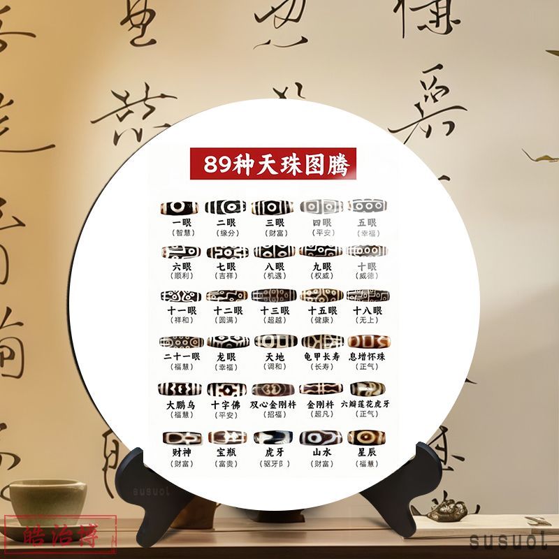 89种天珠图腾寓意文玩店介绍展示板相框摆件饰品店藏族文化摆台