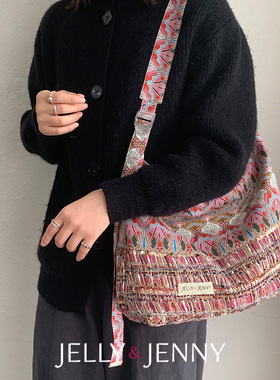 兰特粉小众拼接hobo包女单肩帆布袋通勤大容量斜跨包B33