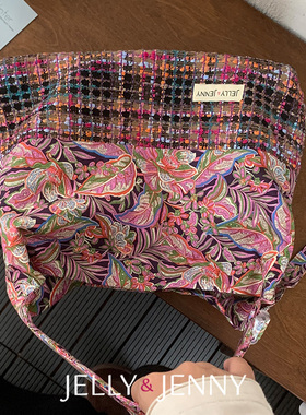 夏威夷佩斯利红小众拼接hobo包女单肩帆布袋通勤大容量斜跨包B33