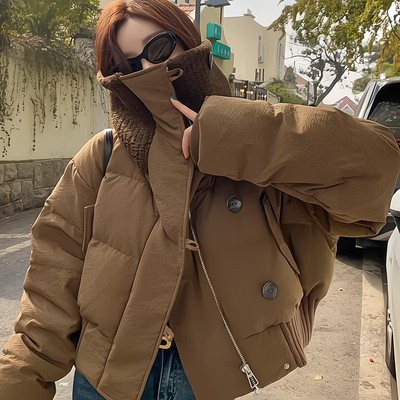 小个子翻领短款羽绒棉服女款冬季加厚面包服棉衣外套
