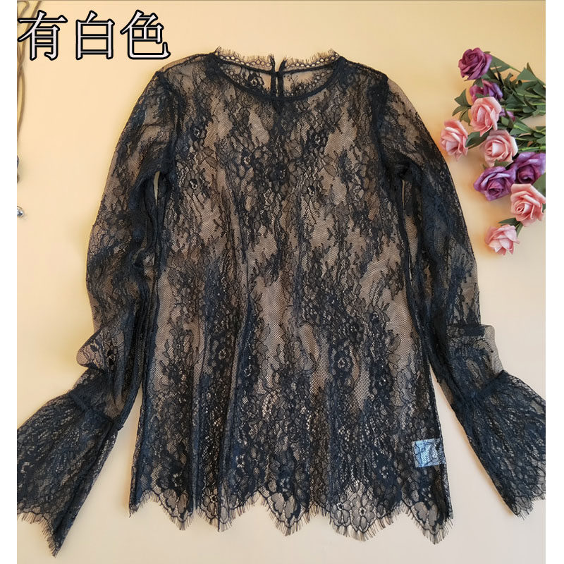 喇叭袖名媛贵妇装扮黑色蕾丝衫
