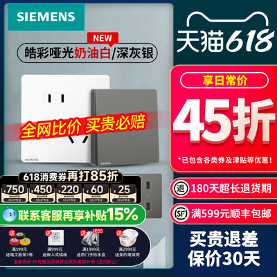 西门子皓彩奶油白/灰开关插座