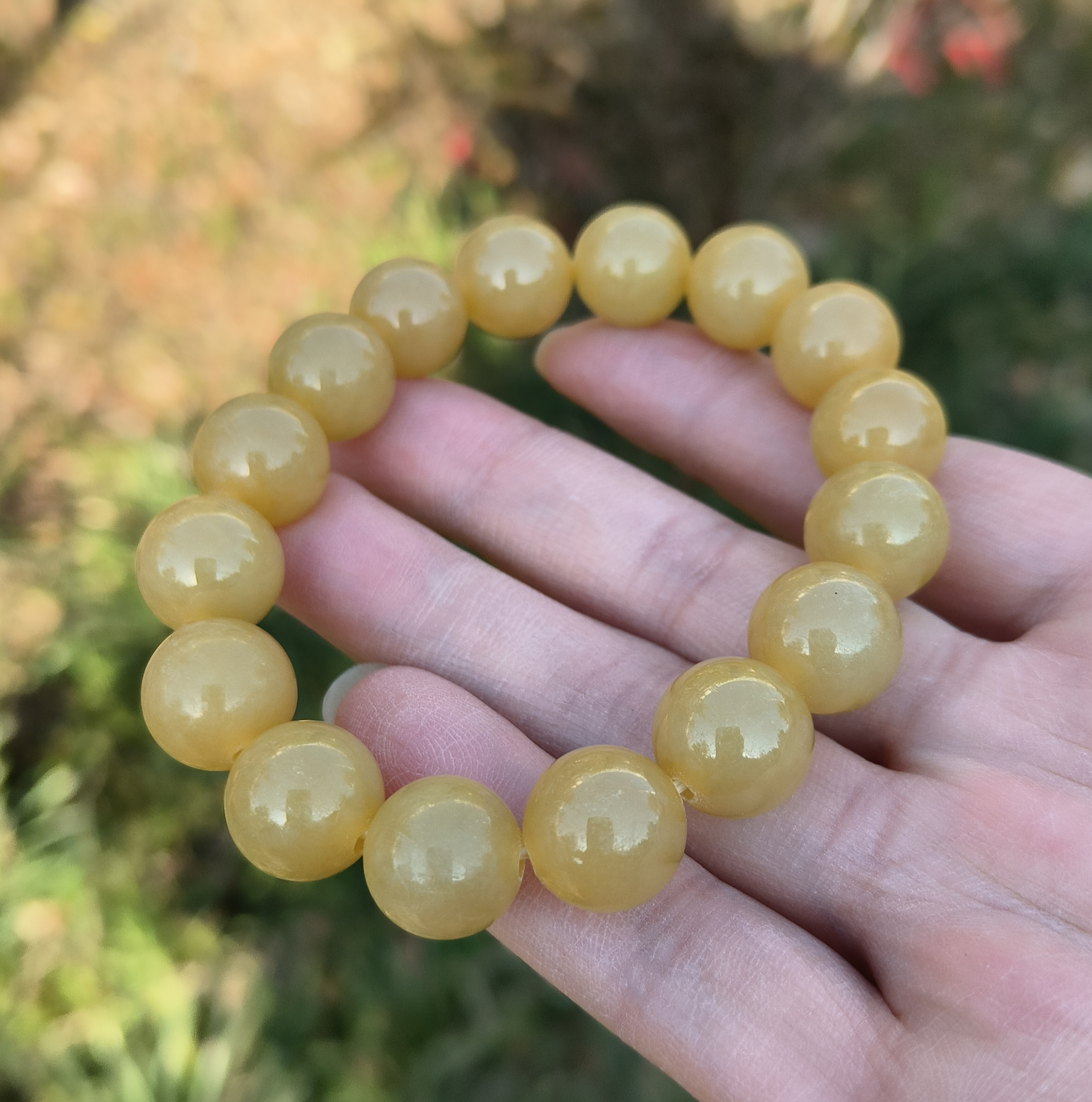 卡13mm满黄色翡翠手串手链男款天然缅甸翡翠A货玉石16颗送证书