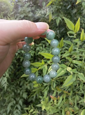 天然缅甸翡翠手串，男士糯冰种飘花，绿花，玉石，卡13+