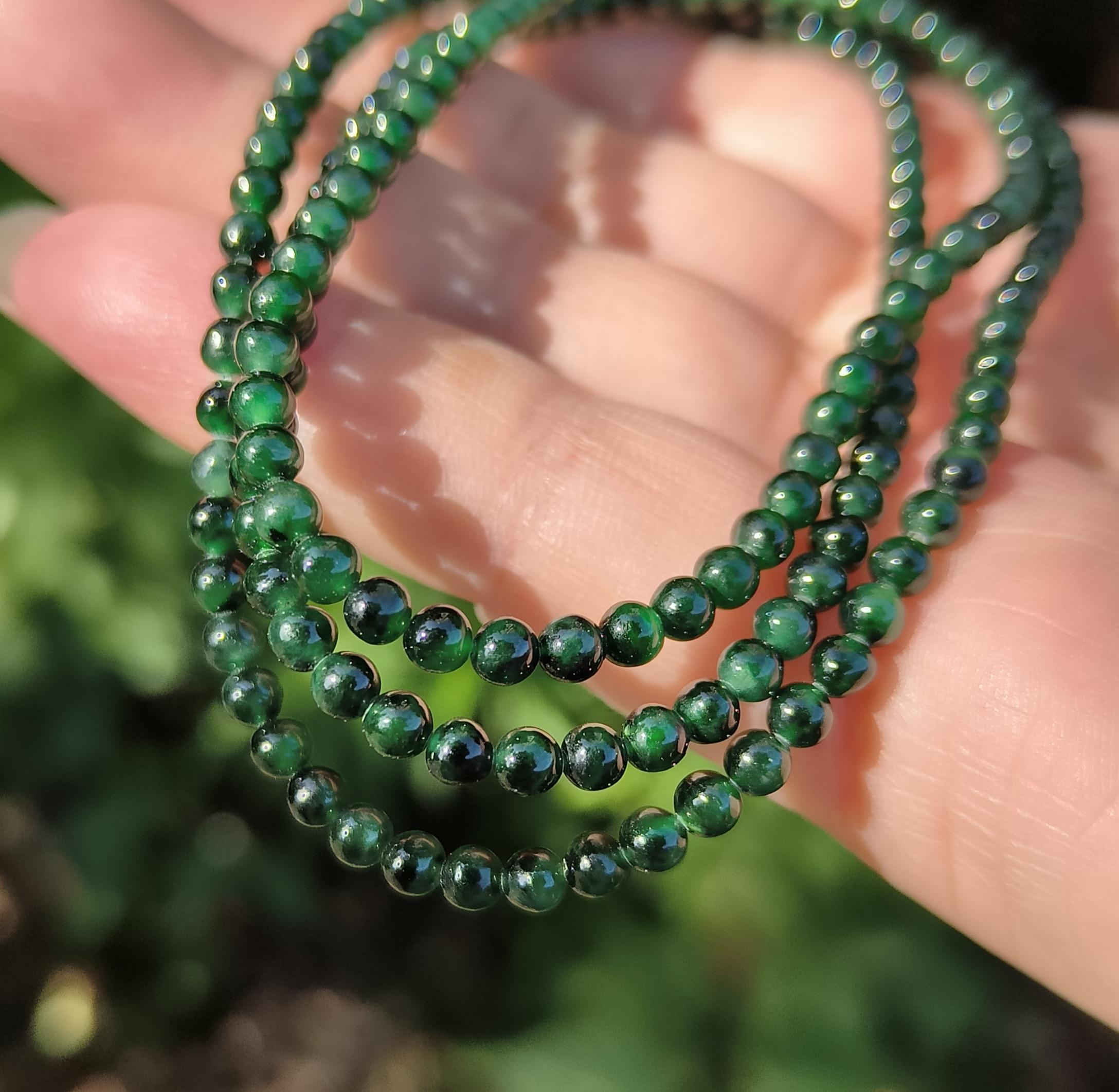 卡3.6mm冰种老绿珠翡翠项链手链天然缅甸翡翠A货176颗送证书