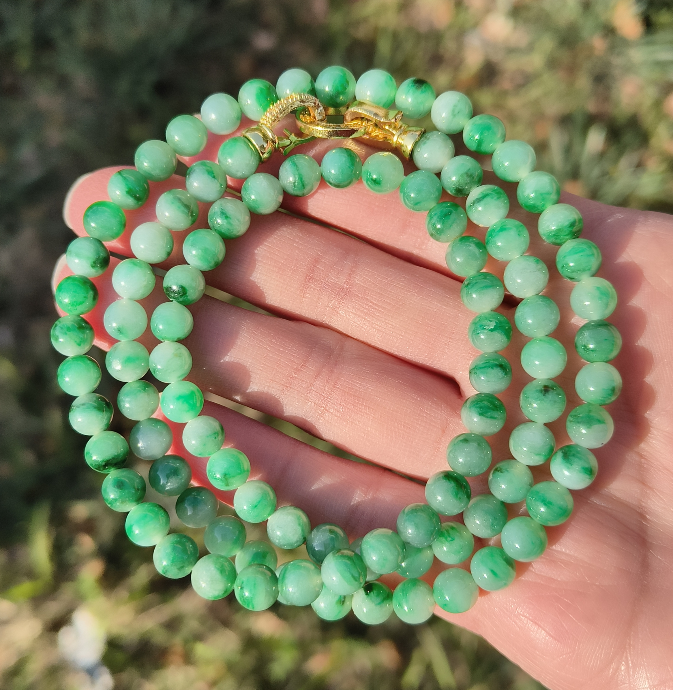 卡6.7mm高糯化辣绿飘花翡翠项链手链天然缅甸翡翠A货95颗送证书