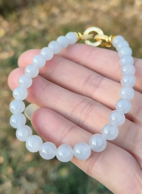 卡7mm淡蓝紫色翡翠手串手链纯天然缅甸翡翠A货玉石圆珠26颗送证书