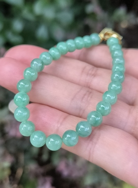 卡6.3mm果绿色翡翠手串手链天然缅甸翡翠A货玉石圆珠27颗送证书