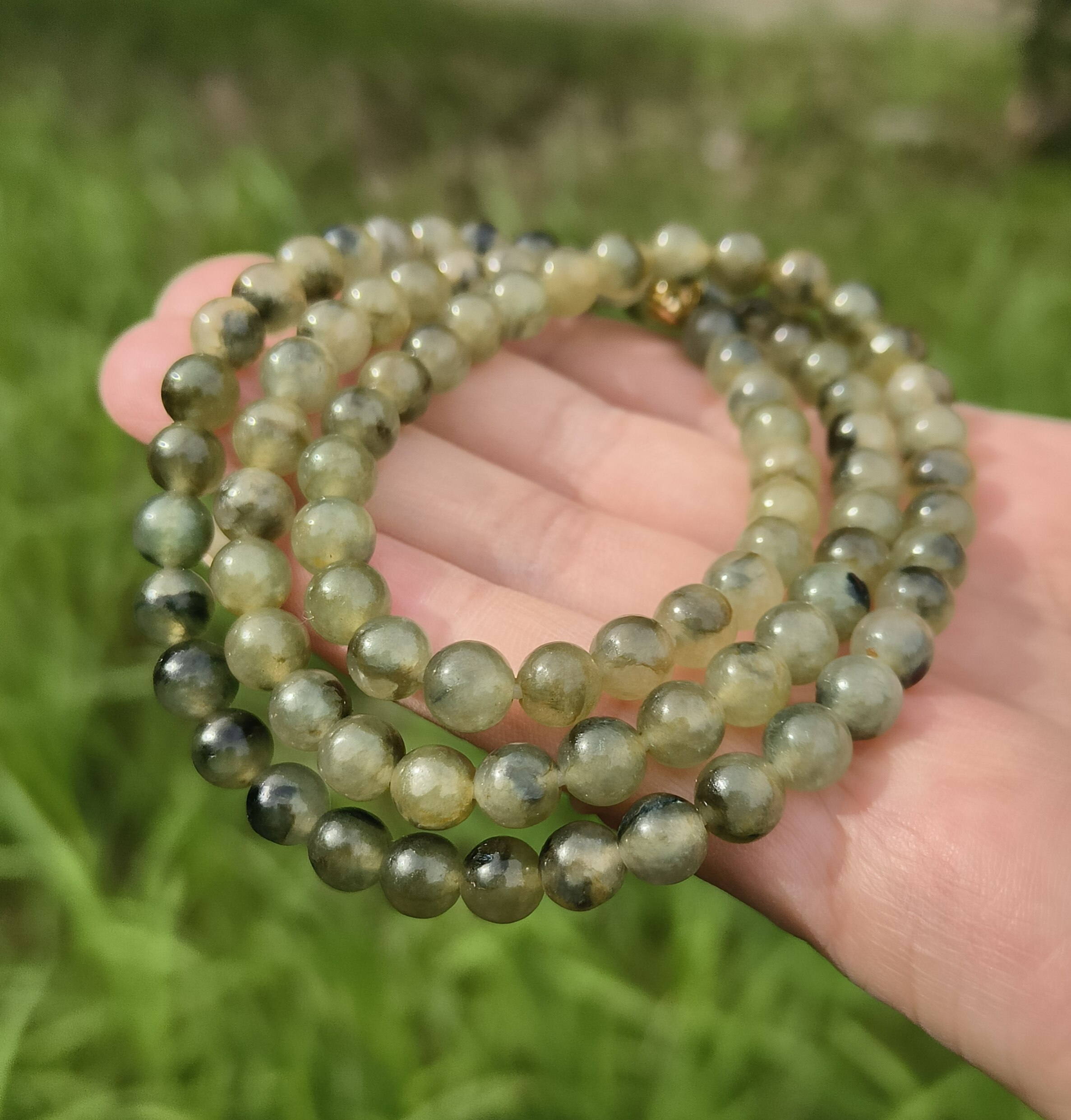 卡7mm冰茶黄乌鸡项链手链纯天然缅甸翡翠a货玉石圆珠90颗送证书
