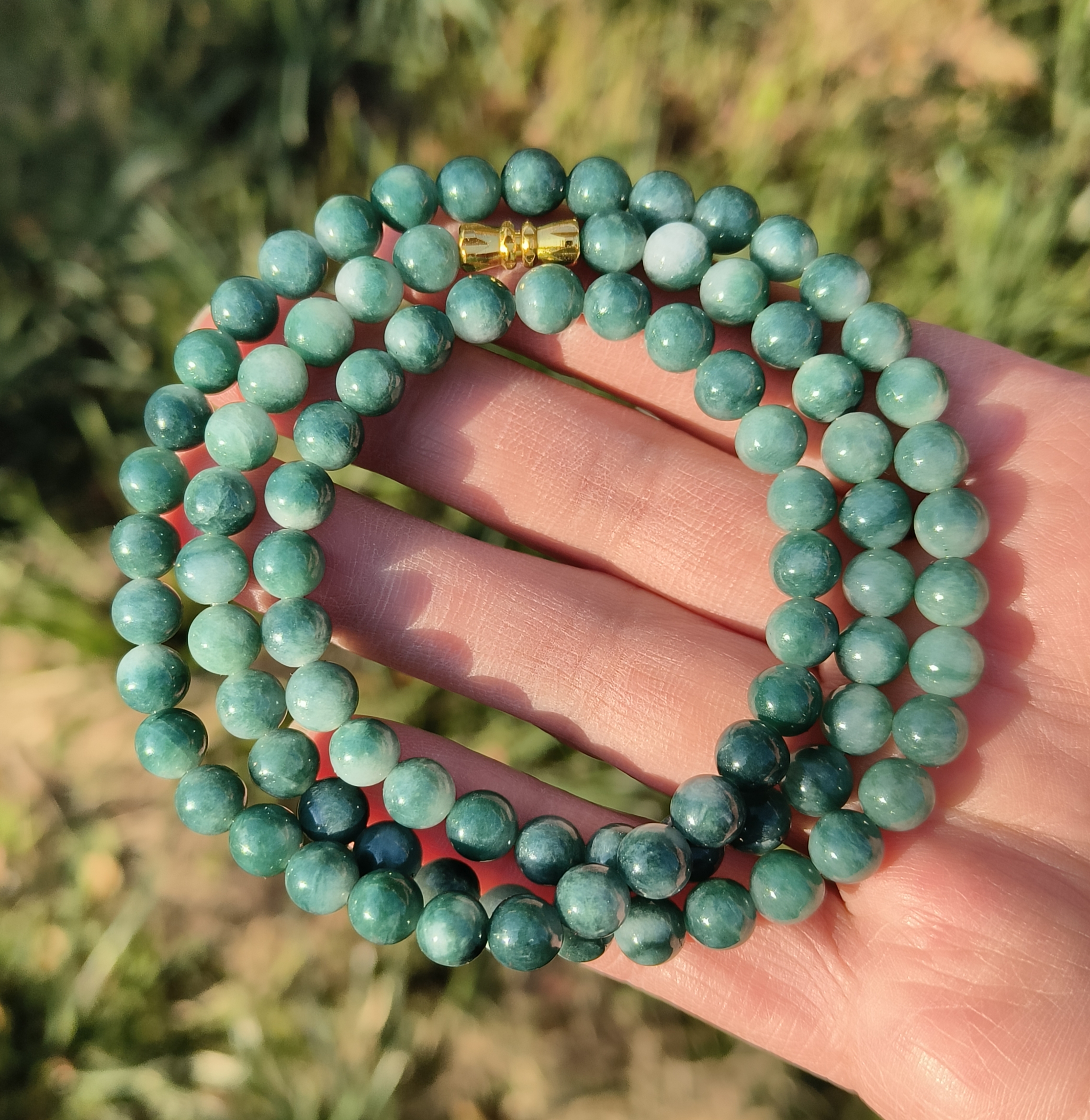 卡6.6mm蓝飘花翡翠项链手链天然缅甸翡翠A货玉石圆珠90颗送证书