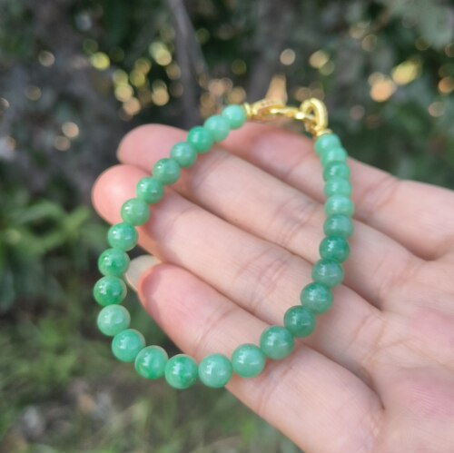 卡6.2mm满绿手串手链天然缅甸翡翠A货玉石圆珠27颗送证书