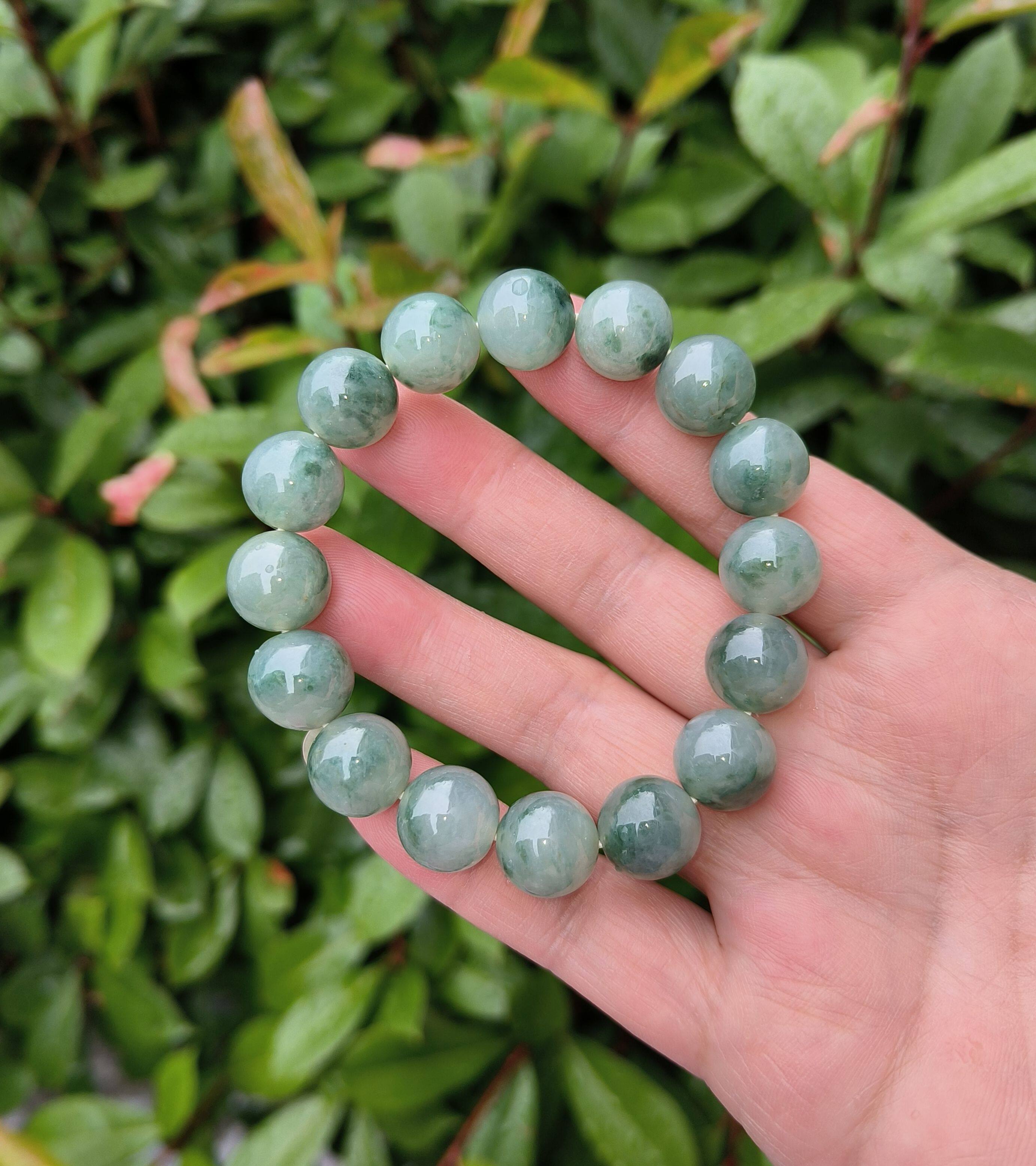 轻奢爆款高级天然缅甸翡翠a货手串糯冰飘花男女精品卡12.8mm16颗