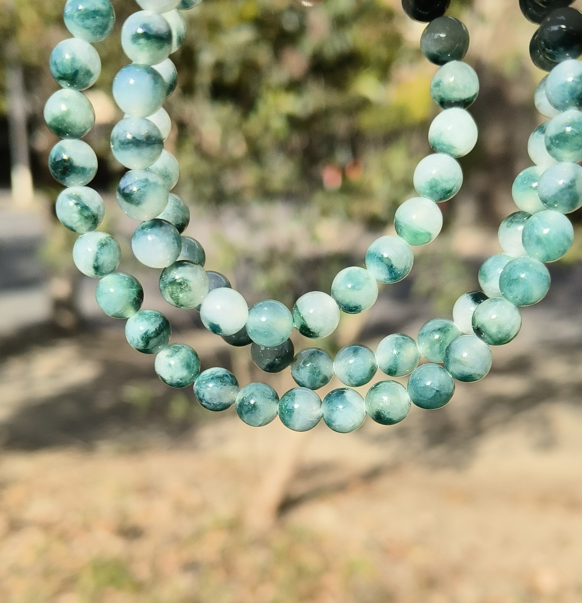 卡7mm冰胶蓝飘花翡翠项链手链天然缅甸翡翠A货玉石圆珠90颗送证书