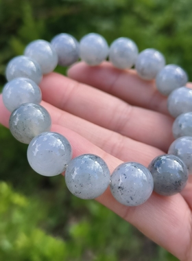 男款冰乌鸡手串天然缅甸翡翠A货玉石圆珠13mm16颗古风爆款