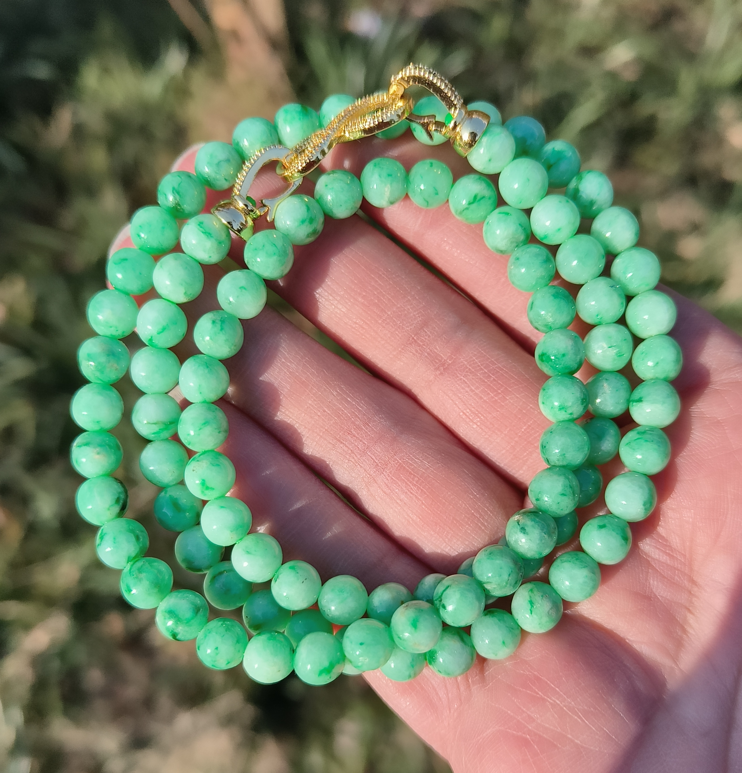 卡6.5mm果绿飘花翡翠项链手链天然缅甸翡翠A货玉石圆珠90颗送证书