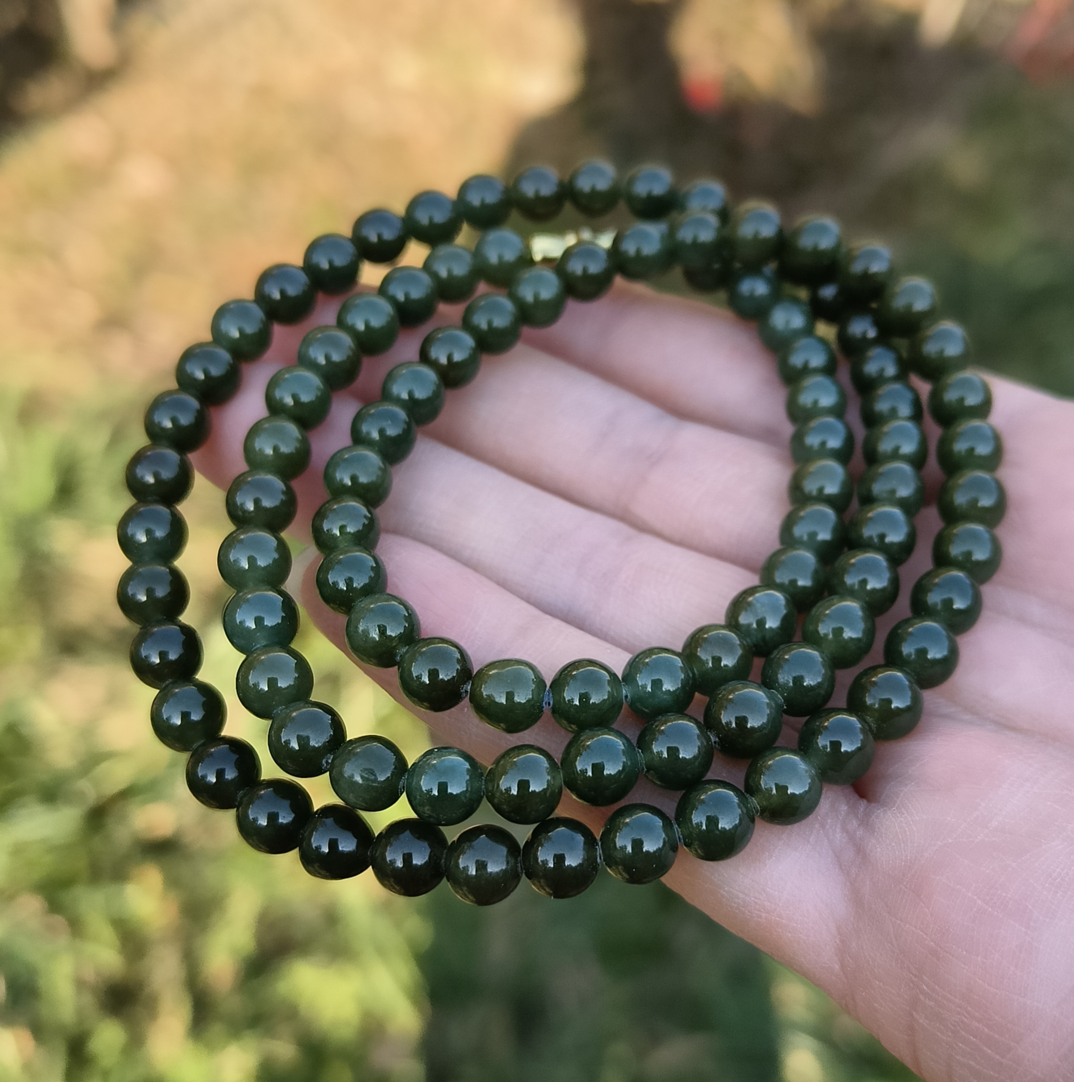 卡6.4mm茶绿色翡翠项链手链天然缅甸翡翠A货玉石圆珠97颗送证书