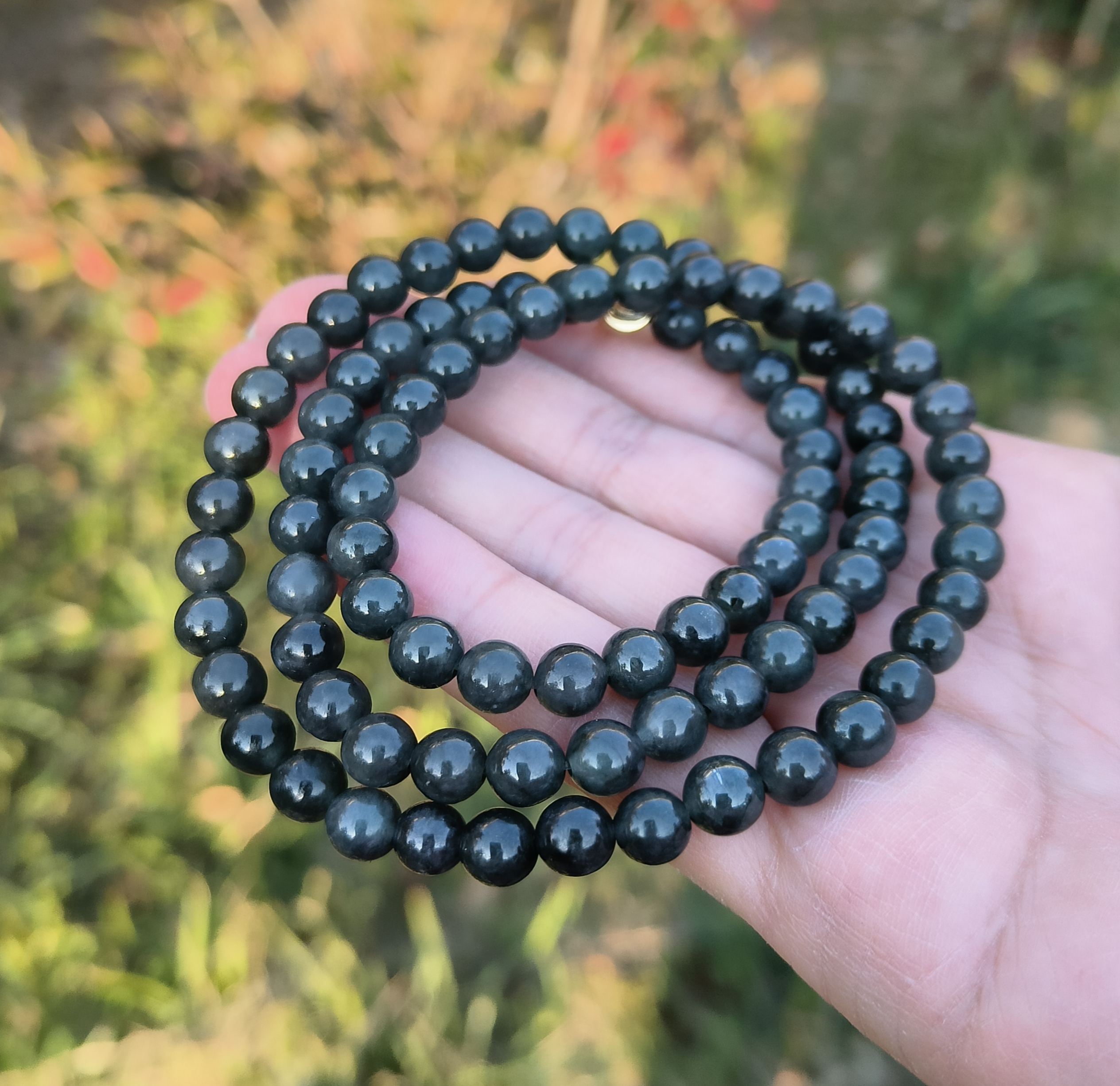 卡7mm细糯黑乌鸡翡翠项链手链天然缅甸翡翠A货玉石圆珠90颗送证书