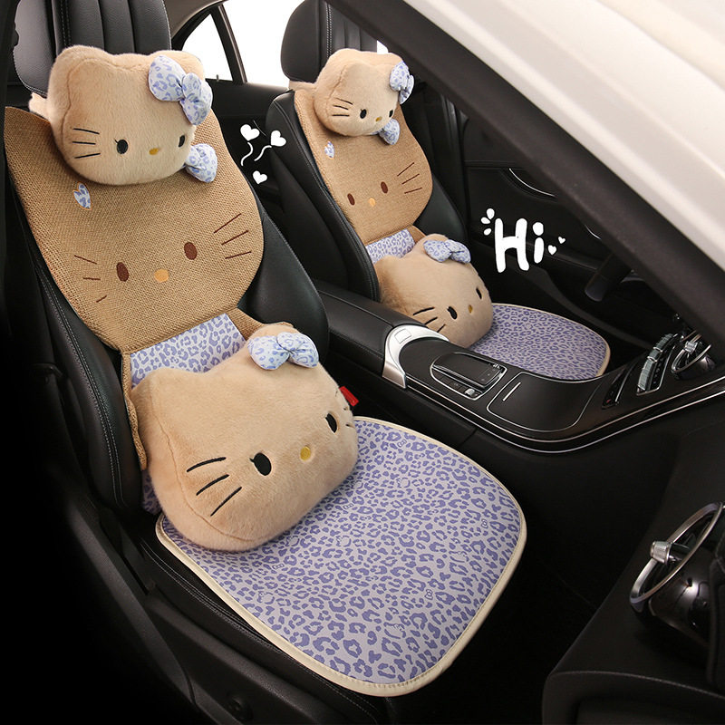 豹纹小猫卡通可爱女四季汽车坐垫 配套卡通汽车头枕颈枕抱枕腰靠