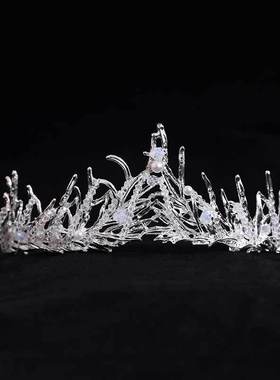 2025水钻古装合金镀银皇冠宫廷巴洛克白色公主生日宴会精美发饰