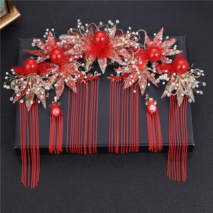 中式新娘发饰新款红色秀禾简单大气凤冠结婚秀禾服头饰女适合圆脸