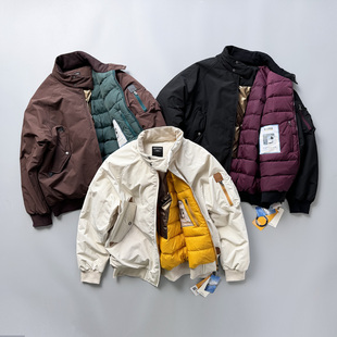 1268保真90白鸭绒 立领短款羽绒夹克派克服哈林顿夹克羽绒服男