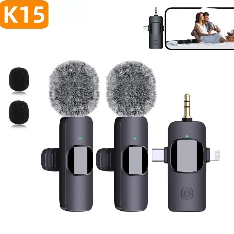 爆款K15三合一领夹麦克风降噪收音短视频户外采访直播手机麦