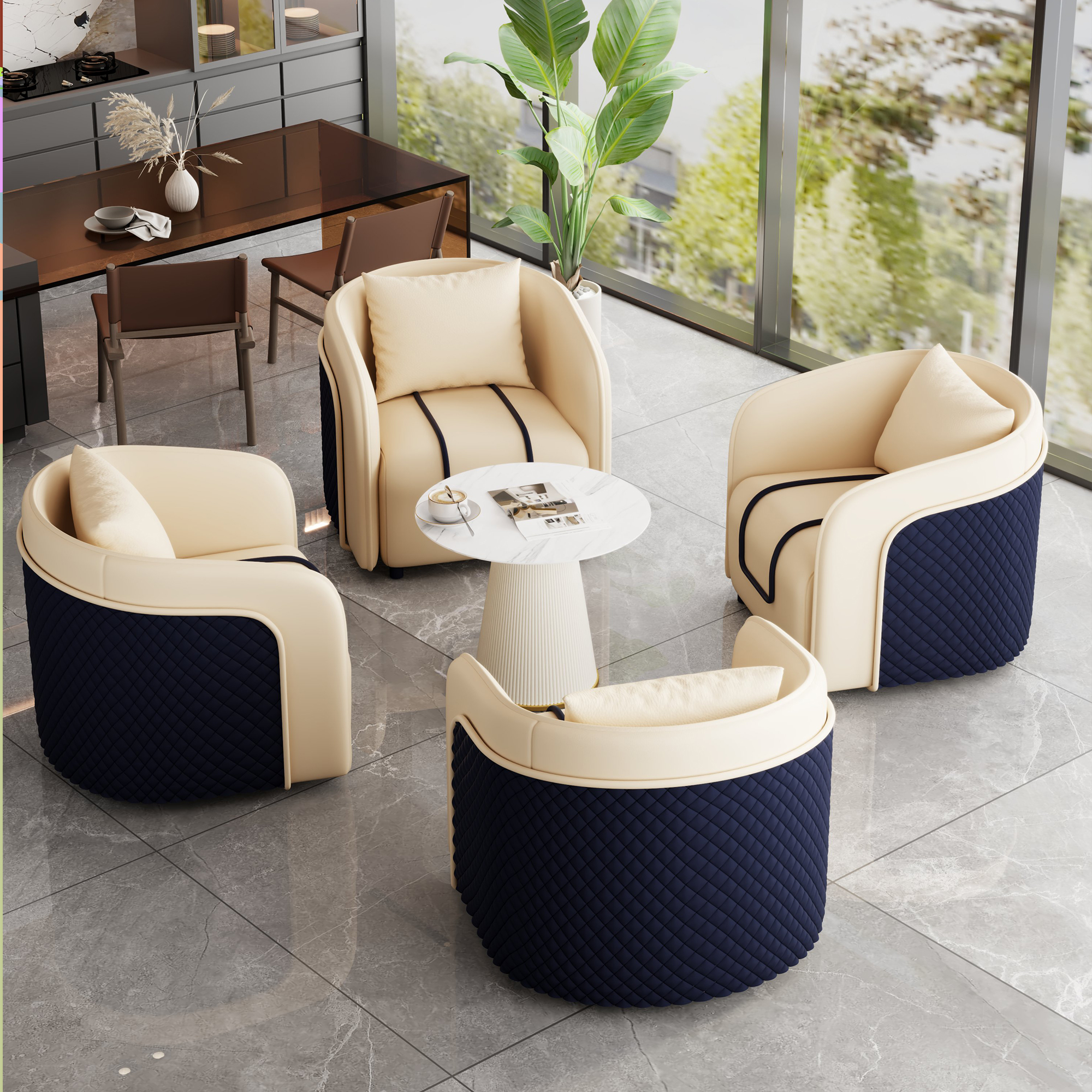 心理咨询专用沙发单位社区布置装饰接待洽谈单人简约休闲沙发茶几