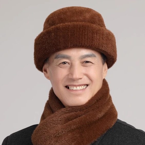 老人男冬保暖加厚老年人围巾帽子