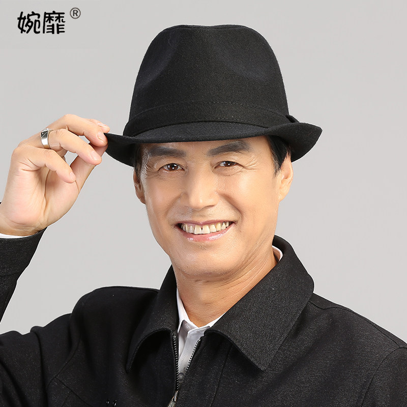 中老年人帽子男秋冬季加绒羊毛呢礼帽中年爸爸老人爷爷老头保暖帽
