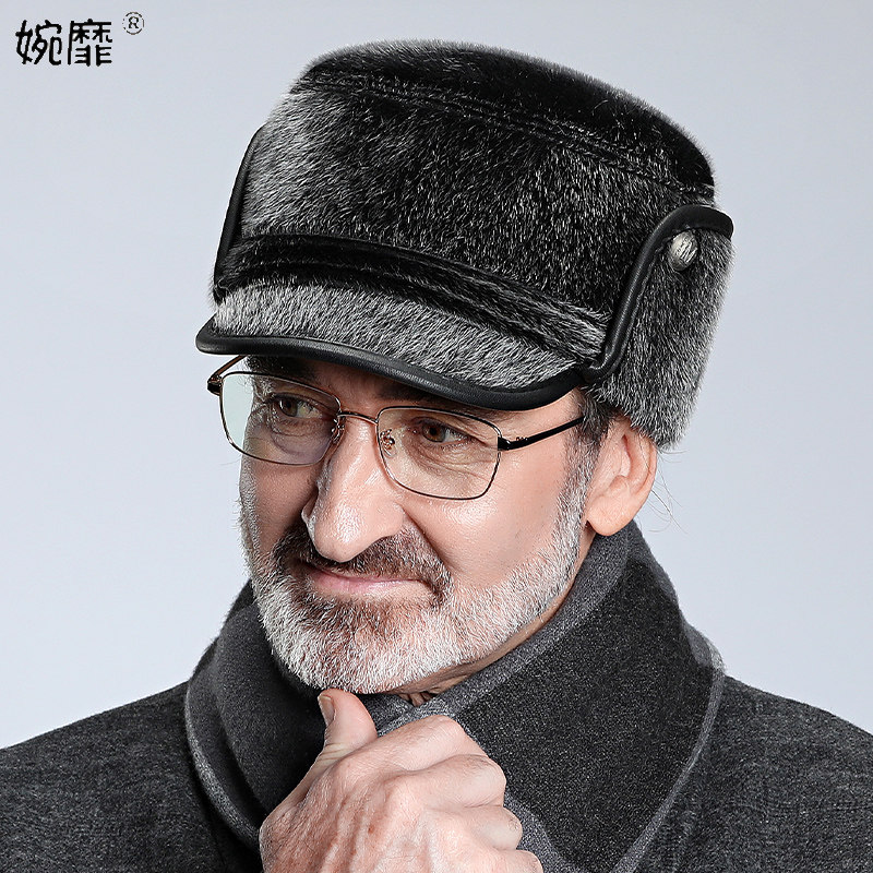 中老年人帽子男冬加厚保暖护耳户外中年帽男士老人秋冬天平顶棉帽