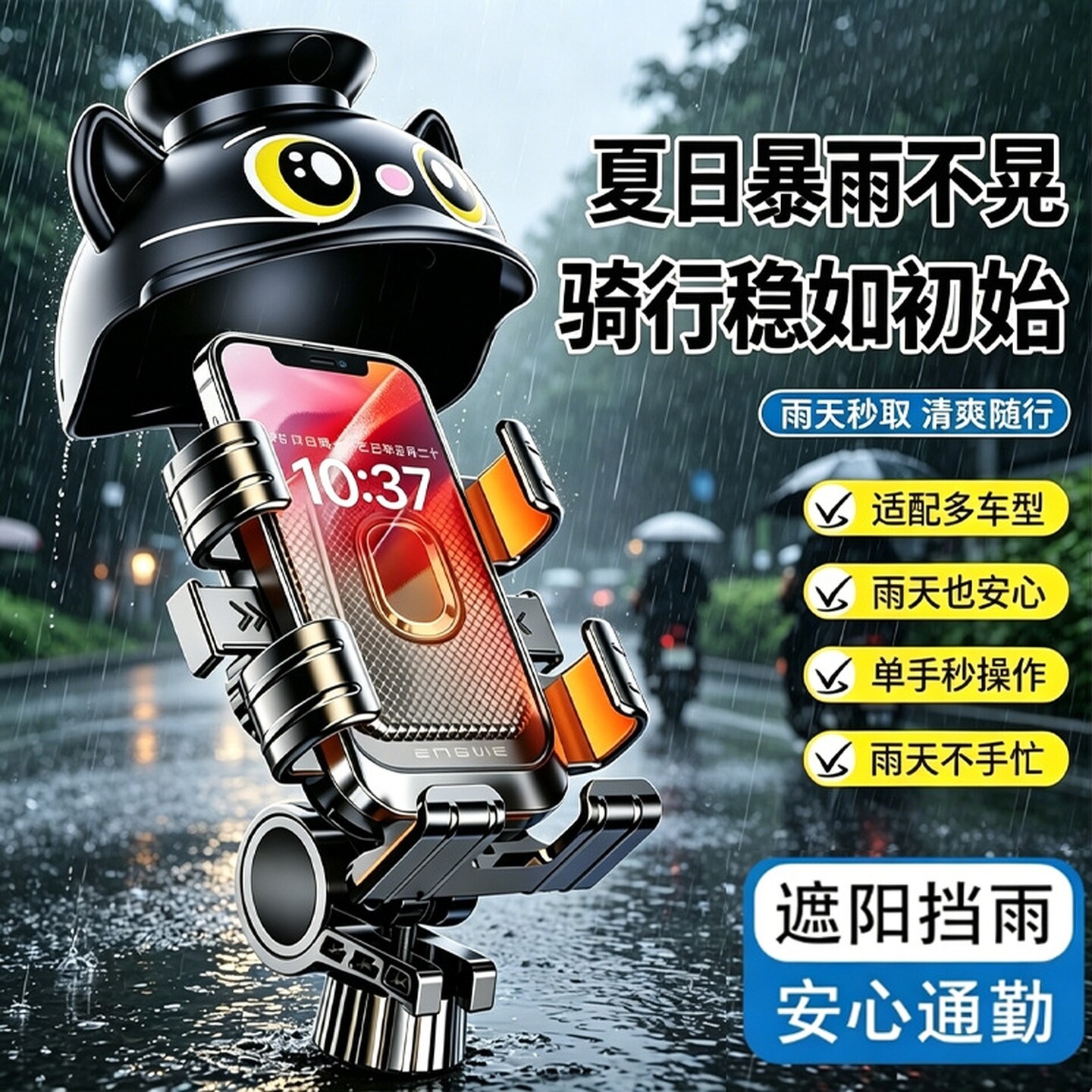 车把电动车手机支架导航骑行支架摩托车防震后视镜帽子防抖卡扣式