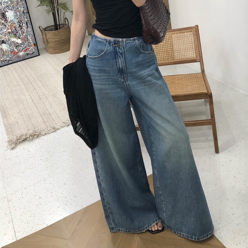 高腰阔腿牛仔裤女2026秋季