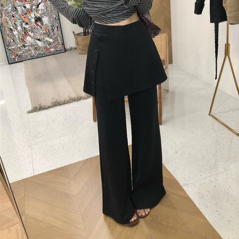 小众屁帘裙裤微喇叭真两件套装女春季新款慵懒高级叠穿裤裙长裤子