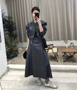 两件套装裙女2024春季韩版夹克短外套+高腰百褶中长款半身裙套装