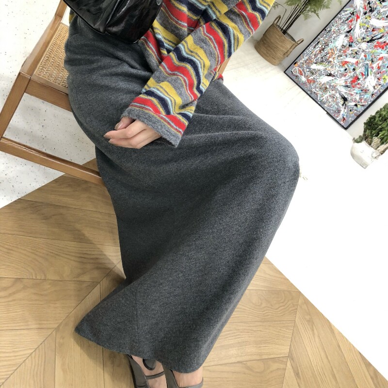 2026秋季毛呢半身裙女灰色半裙赫本风百搭长裙显瘦鱼尾裙气质裙子