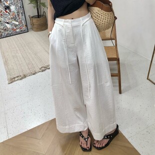 2026新款阔腿裤女夏季薄款抽绳小个子宽松直筒显瘦复古休闲九分裤
