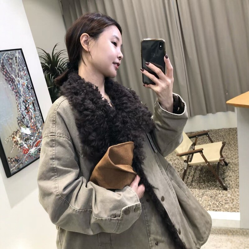 2025年冬季皮毛一体毛领工装派克服女90白鹅绒加厚保暖羽绒服外套