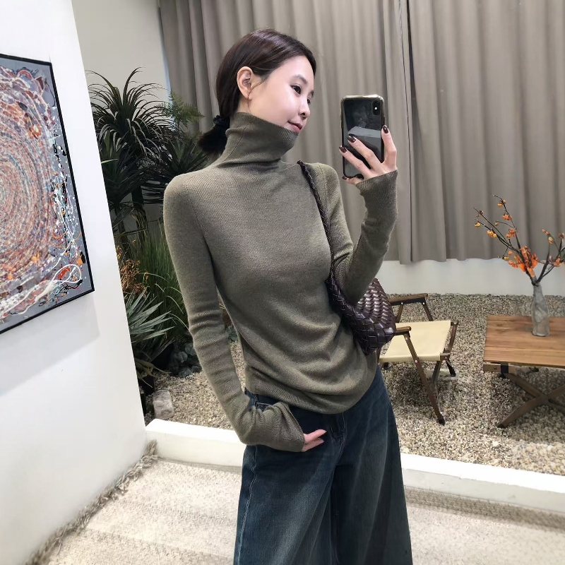 2025新款秋冬高领羊毛混纺显瘦百