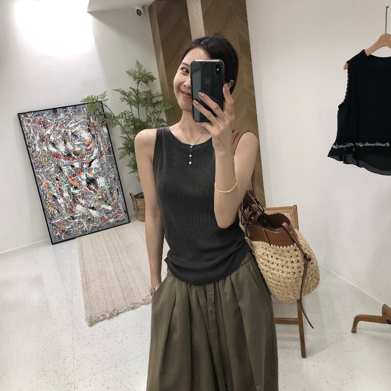 2026春夏季灰色露肩背心打底衫女
