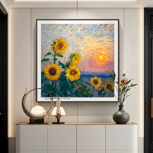 莫奈抽象风格油画向日葵组合挂画