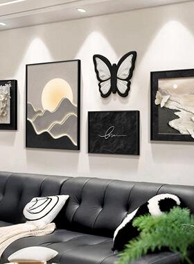 现代简约客厅装饰画日照金山法式组合壁画黑白极简沙发背景墙挂画