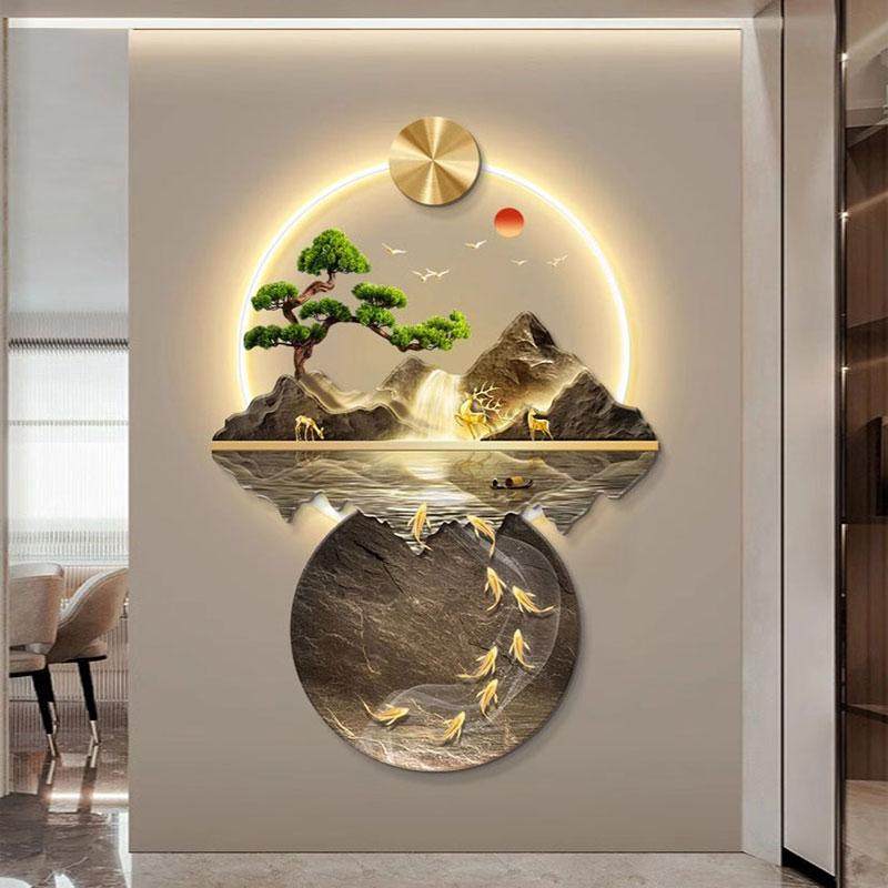 流水生财靠山玄关带灯装饰画入户画正对门客厅壁画山水茶室挂画,家居饰品,氛围画/灯画,淘宝优惠券,粉丝福利购,淘宝优惠卷