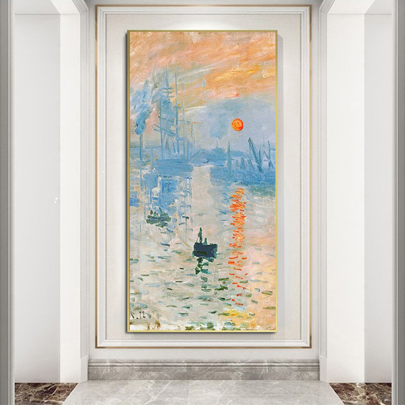 油画玄关装饰画莫奈竖版大幅走廊尽头过道壁画北欧落地画客厅挂画图片