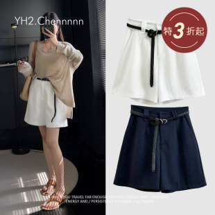 YH2.Chennnnn高级感天丝亚麻阔腿高腰短裤 女显瘦A字休闲轻薄热裤