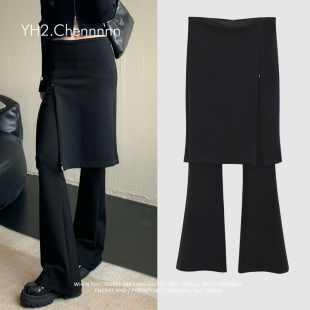 假两件裙裤 YH2.Chennnnn小宸家 微喇长裤 拉腿滤镜拖地修身 小众款