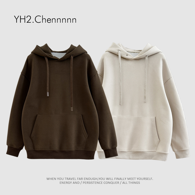 高克重美式慵懒宽松连帽加绒卫衣