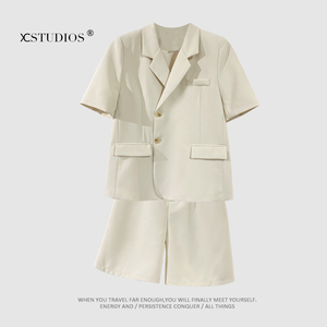 小宸家 时髦有态度!宽松短袖西装外套+西装短裤夏季薄款时尚套装