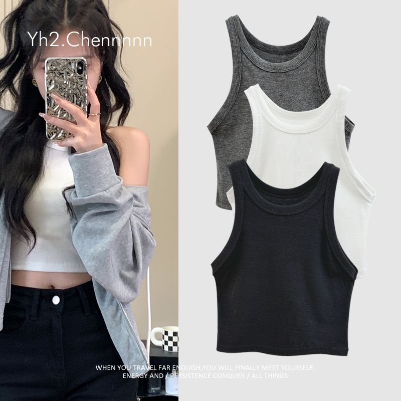 长短款螺纹修身短款吊带背心