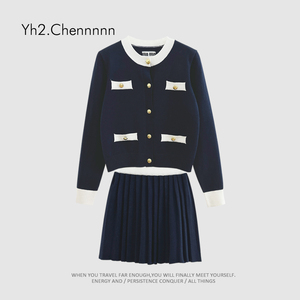 YH2.Chennnnn小宸家miu系少女丝光羊毛小香风针织套装短裙两件套